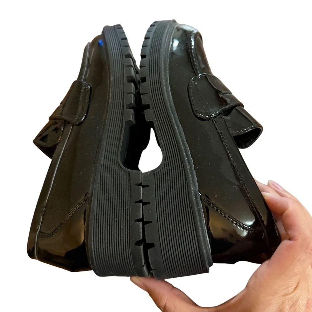 Link Kids Black Patent Penny Loafers Chunky Lug Sole Dress Shoes Size 12